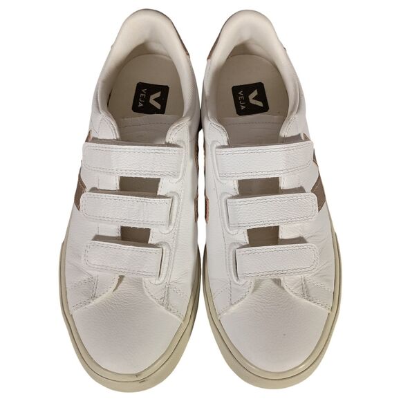 VEJA Sneakers T2 Womens 9 Gold White Leather Triple Strap - Picture 4 of 10